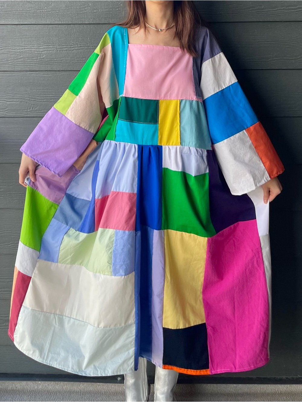 Handmade Quilted Patchwork Colorblock Dress SKU 06151 - Picture 7 of 15